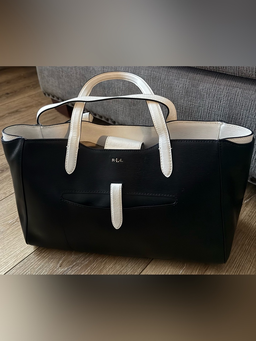 Polo Ralph Lauren Black & White Leather Shoulder Bag